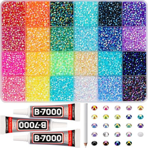 33000Pcs 3mm Rainbow Jelly Rhinestones Gems for Bedazzling Crafting, Colorful Bedazzled Resin Gemstone Flatback Jewel, SS10 Multi Colored Bedazzler Kit with B7000 Glue for Book Clothes Crafts Clothing | Amazon (US)