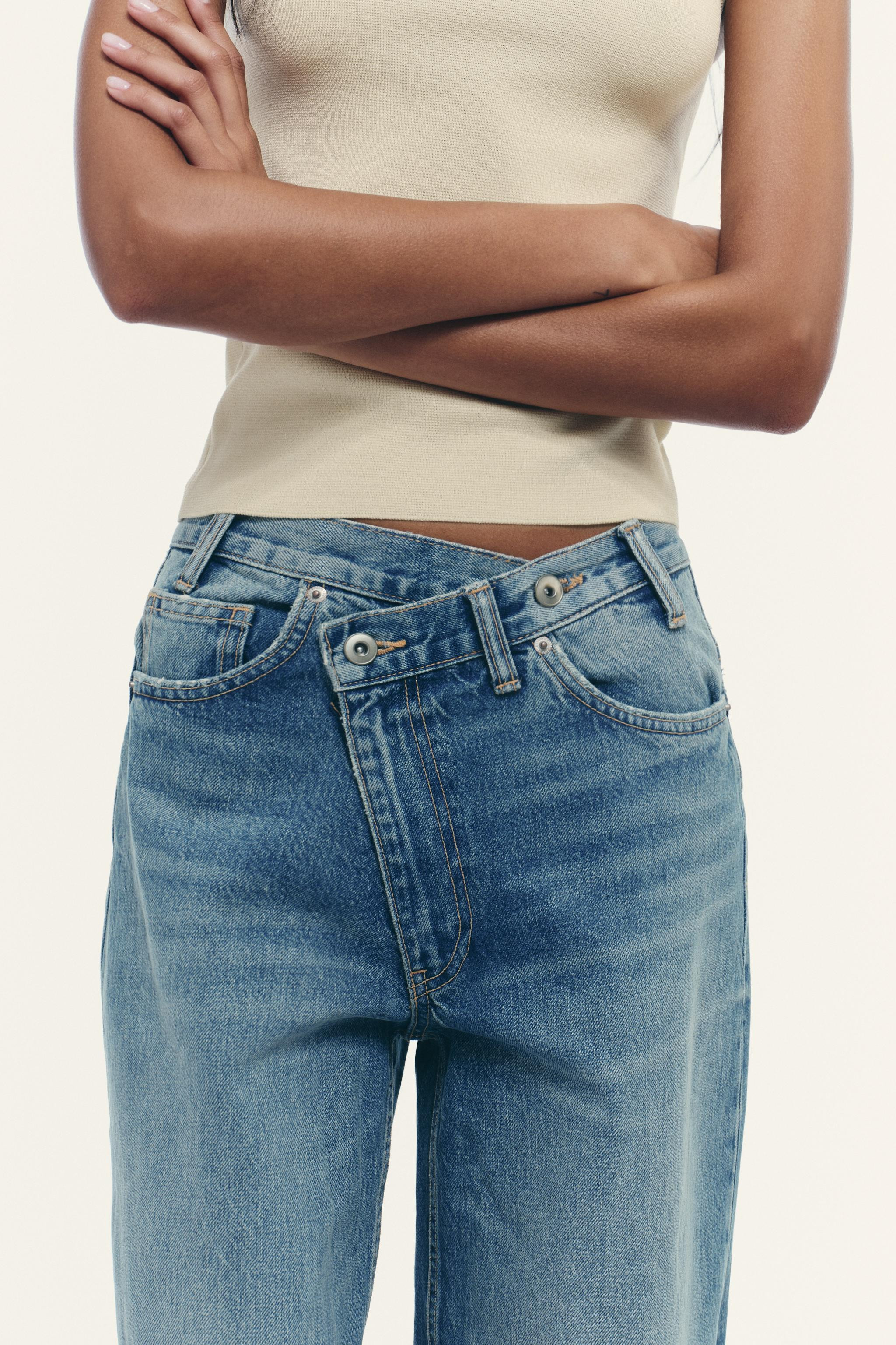 TRF HIGH WAIST CROSSOVER WAIST WIDE LEG JEANS | Zara US