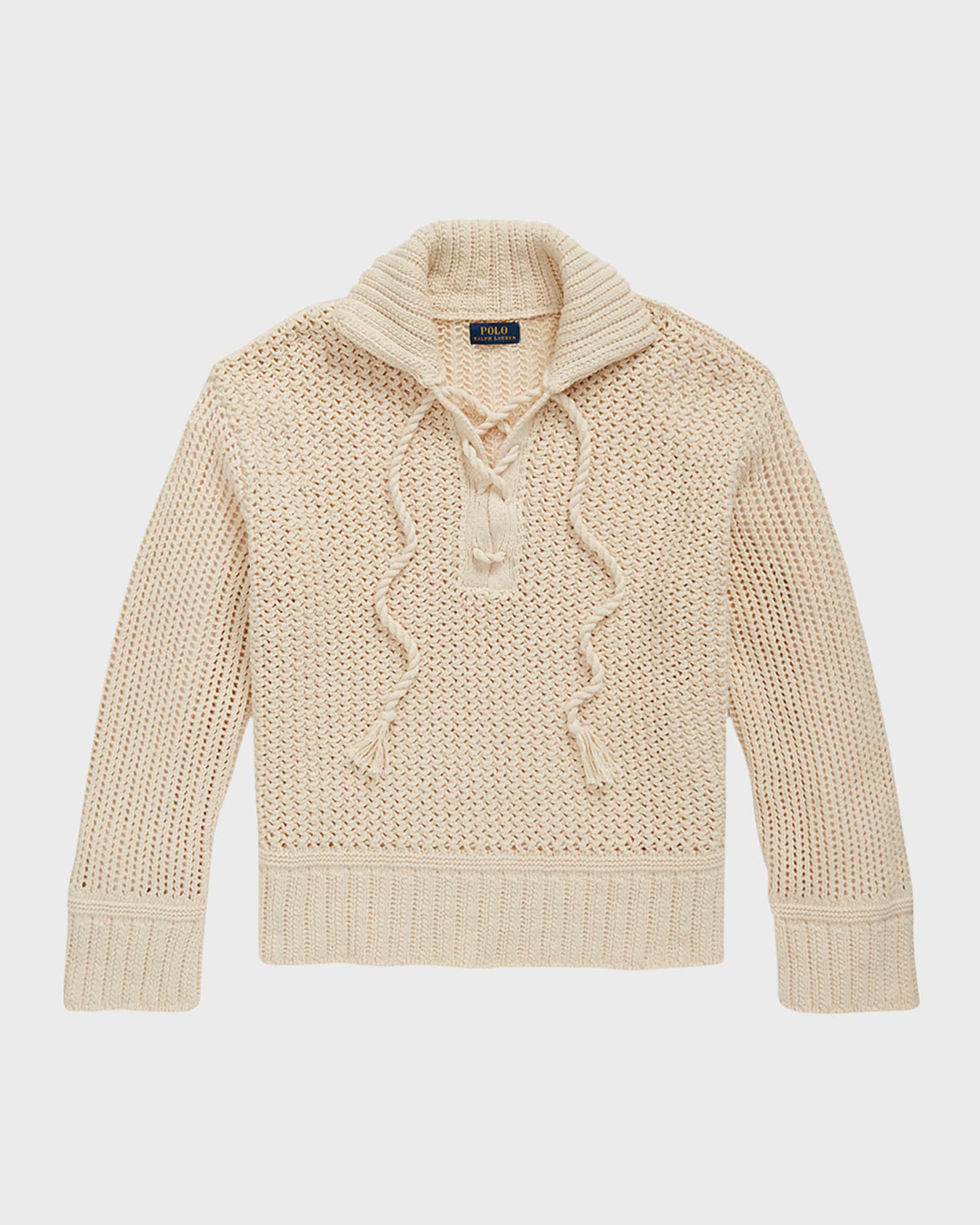 Polo Ralph Lauren Cross-Stitch Lace-Up Cotton-Wool Sweater | Neiman Marcus