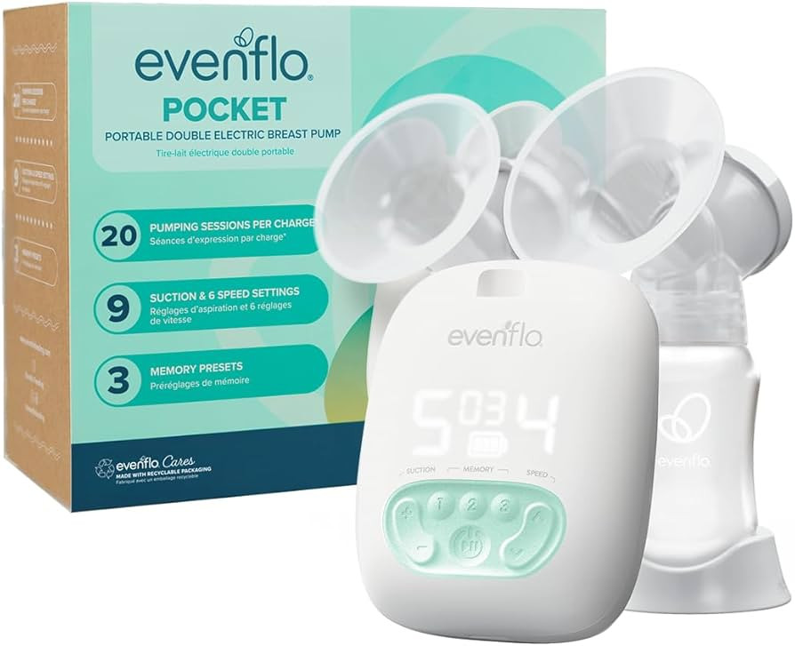 Evenflo Pocket Portable Double Electric Breast Pump, White, 20 Pumping Sessions per Charge, 9 Suc... | Amazon (US)