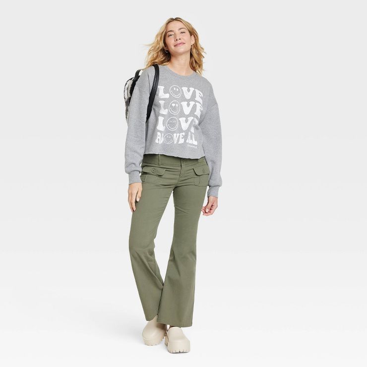Women's SmileyWorld Love Above All Graphic Sweatshirt - Gray | Target