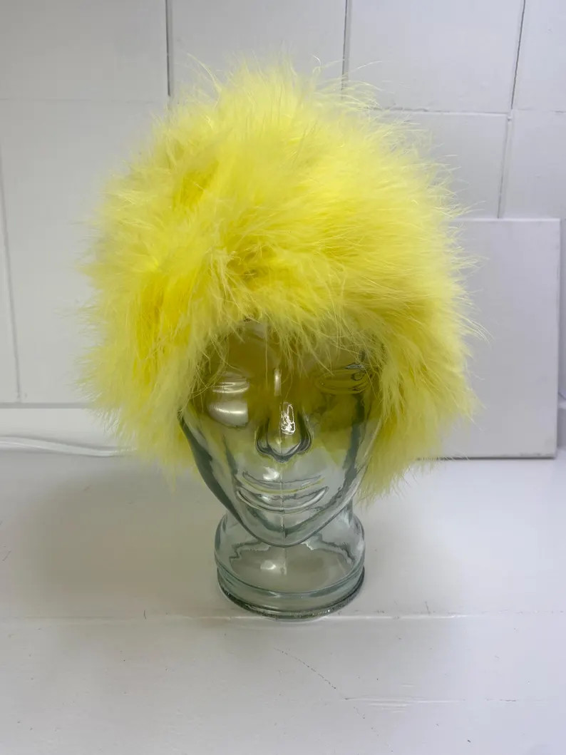 1950s wispy feather wig cap. Vintage. Yellow. Costume. Festive. Theater. Dance. | Etsy (Global)
