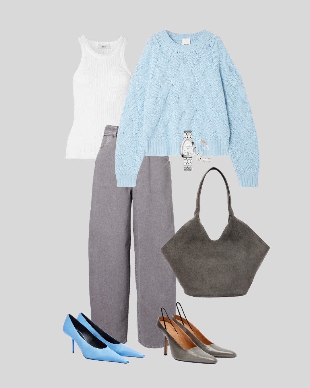 A soft blue knit that instantly brightens, paired with relaxed grey denim for everyday comfort. Styled with a bag that’s timeless enough to carry on repeat. The final choice is yours: Calvin Klein’s neutral pair or Victoria Beckham’s blue for a statement finish.

#LTKStyleTip #LTKShoeCrush