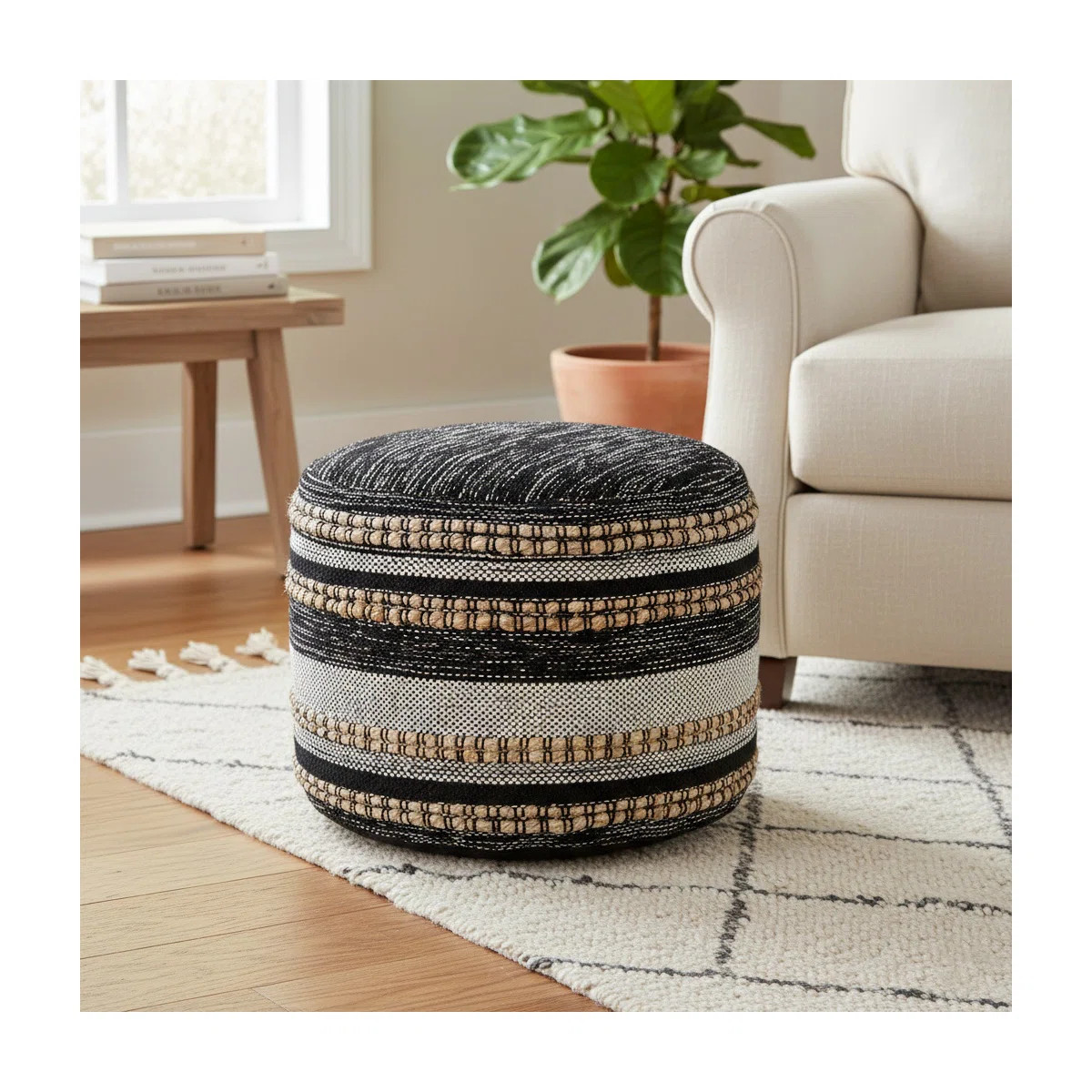 Lakysha Handmade Striped Cotton & Jute Woven Ottoman Pouf | Wayfair North America