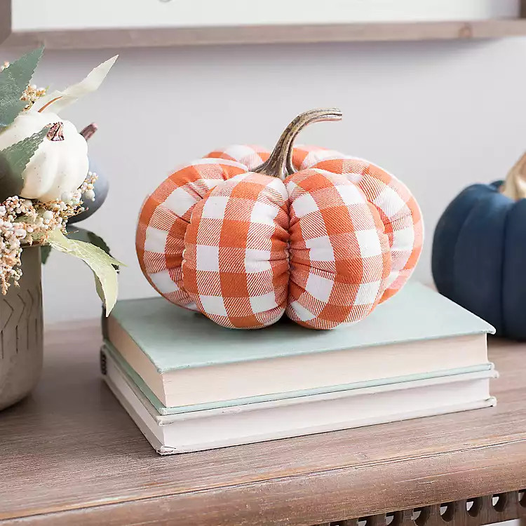 Orange Buffalo Check Fabric Pumpkin, 7 in. | Kirkland's Home