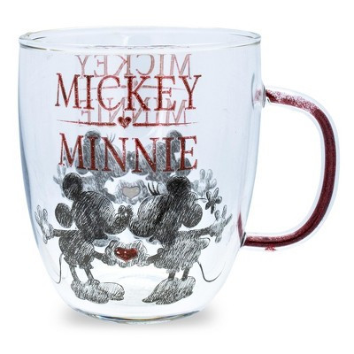 Silver Buffalo Disney Minnie And Mickey Mouse Glass Mug With Glitter Handle | Holds 14 Ounces | Target