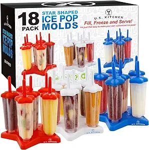 U.S. Kitchen Supply Jumbo Set of 18 Star Shaped Ice Pop Molds - Sets of 6 Red, 6 White & 6 Blue -... | Amazon (US)
