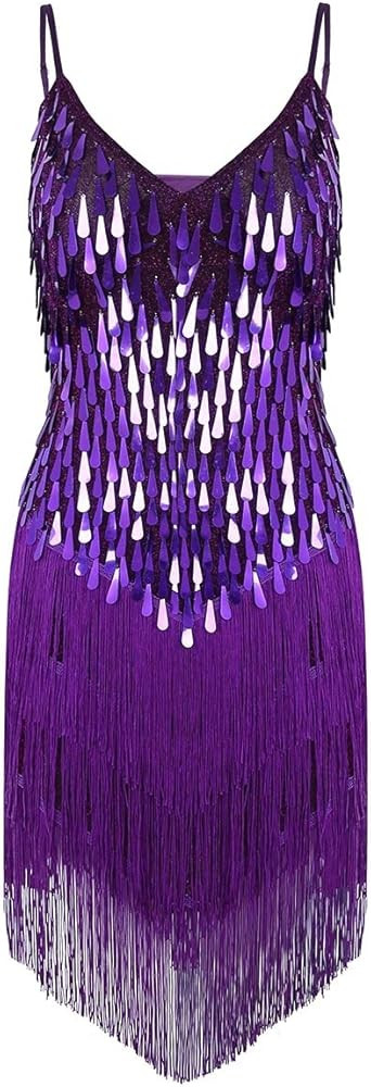 CHICTRY Women's Sequin Fringe Tassels Ballroom Samba Tango Latin Dance Dress | Amazon (US)