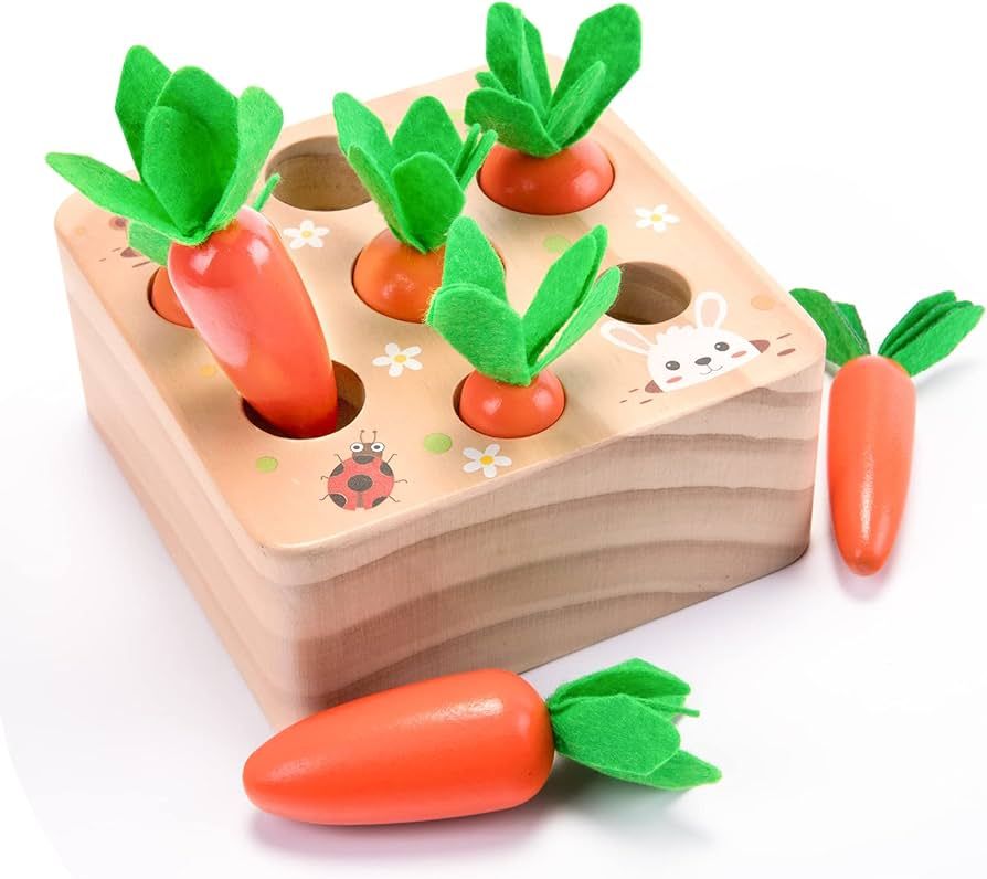 Montessori Toys for 1 Year Old, Carrots Harvest Wooden Baby Toys for 6-12 Months Educational Shap... | Amazon (US)