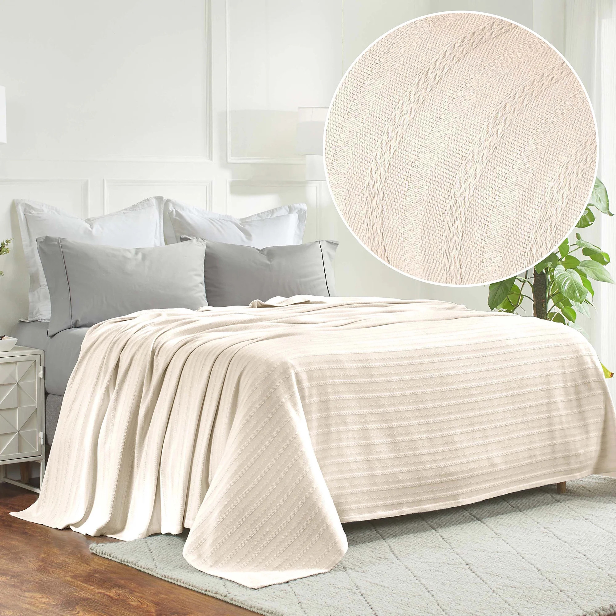 Superior Clara Cotton Striped Woven Blanket, King, Ivory | Walmart (US)