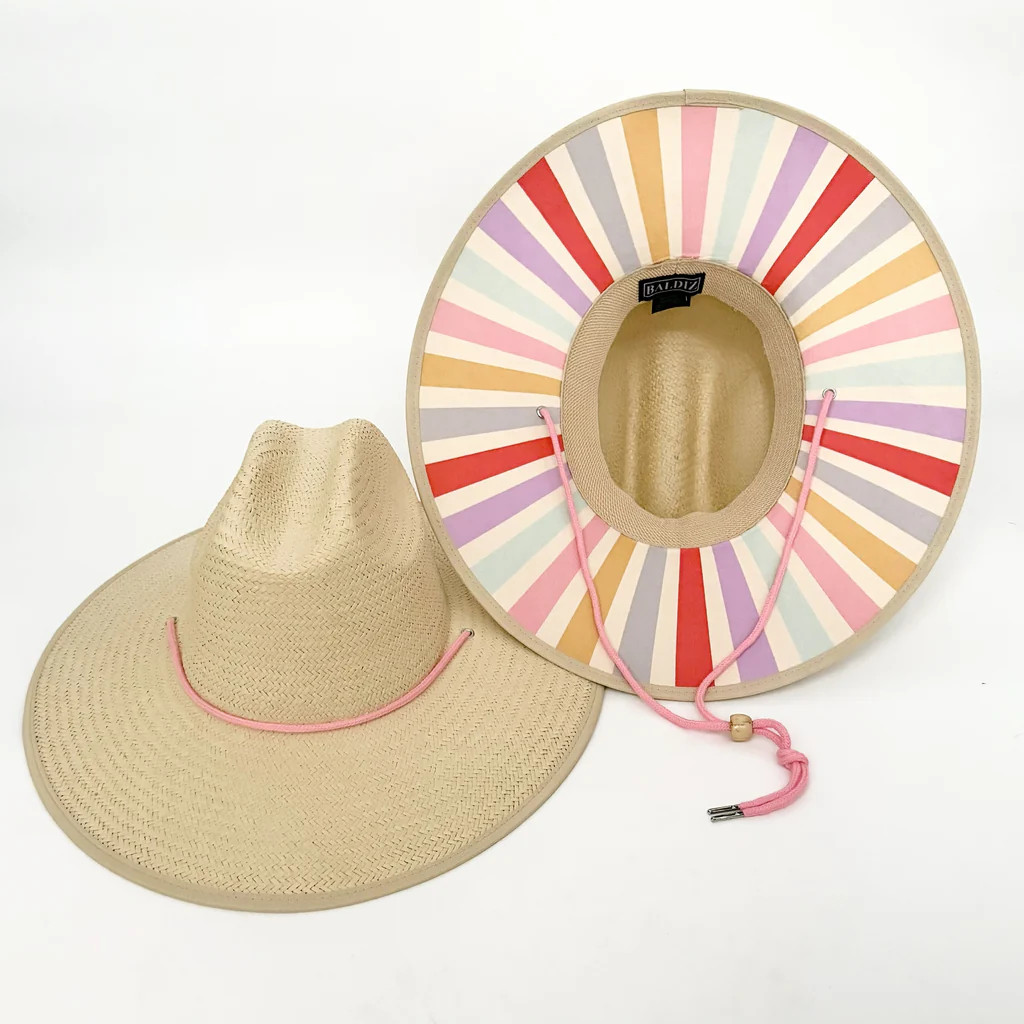 Baldiz Tan Sun Hat with Pastel Rainbow Stripes | Baldiz