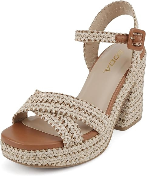 Soda “Yara” ~ Square Open Toe Crisscross Band Ankle Strap High Heel Sandal | Amazon (US)