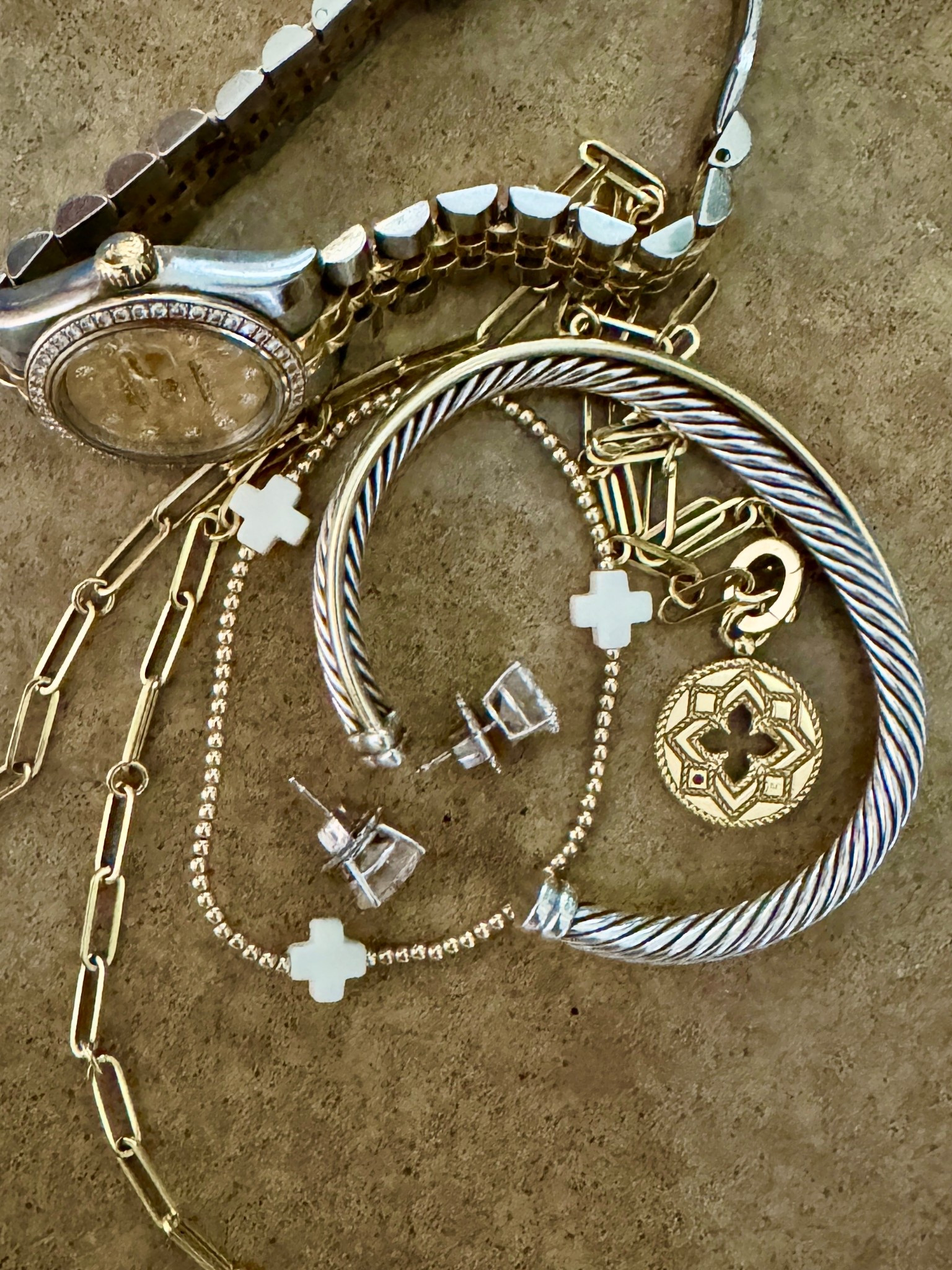 Mixing high and low jewelry pieces for a timeless look. 
kimbentley, necklace, bracelet, rollexrolled

#LTKGiftGuide #LTKOver40 #LTKWedding