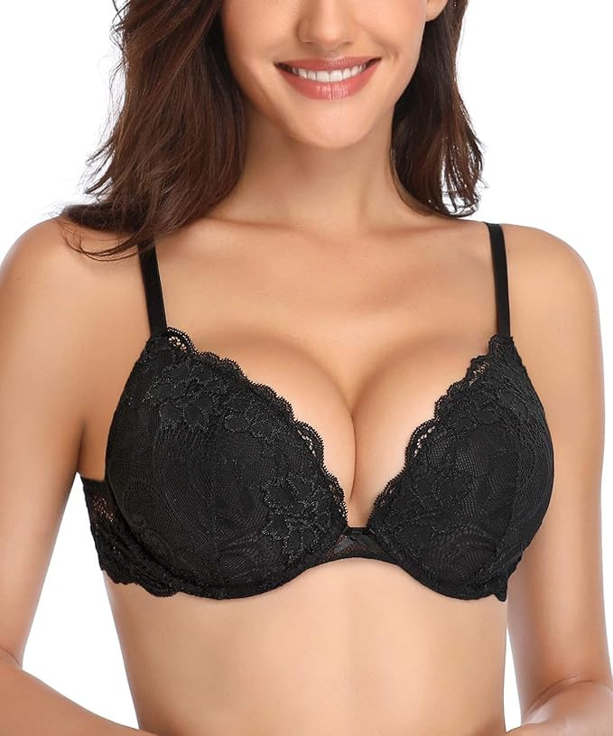 Deyllo Women’s Push Up Lace Bra Comfort Padded Underwire Bra Lift Up Add One Cup | Amazon (US)