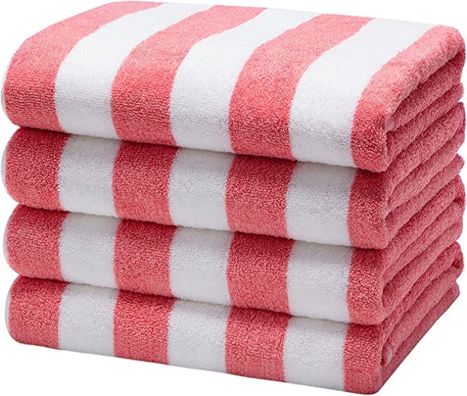 LULUHOME Cotton Large Beach Towel - 4 Pack 32 x 62 Inch Plush Striped Oversized Pool Towels, Fluf... | Amazon (US)