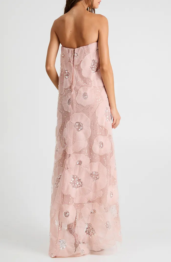 Margot Bead & Appliqué Strapless Mesh Gown | Nordstrom