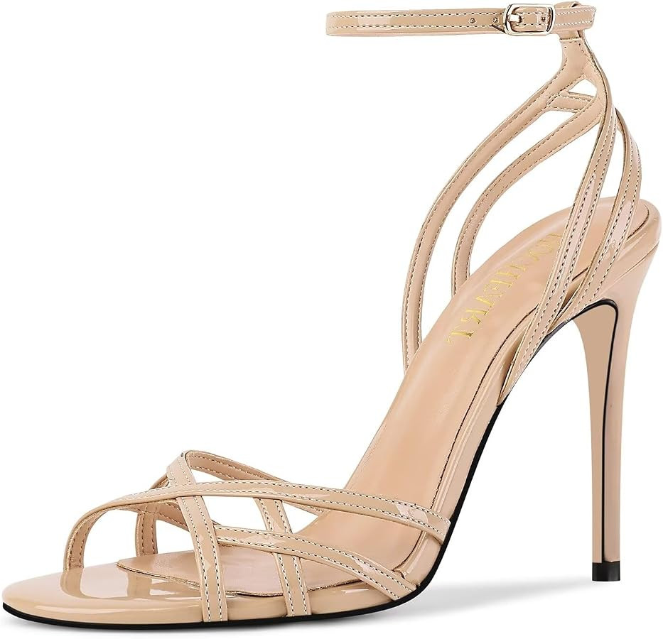 Womens Strappy Lace up Heels Sandals Sexy Stiletto High Heeled Open Square Toe Strap Summer Dress... | Amazon (US)