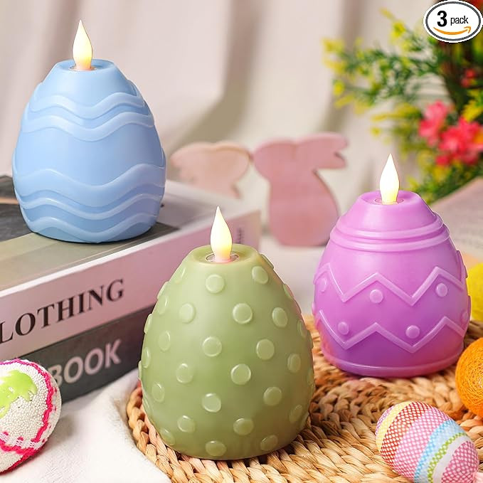 MTLEE 3 Pcs Easter Egg Flameless Candles 3 Color Scented Real Wax LED Spring Battery Operated Egg... | Amazon (US)