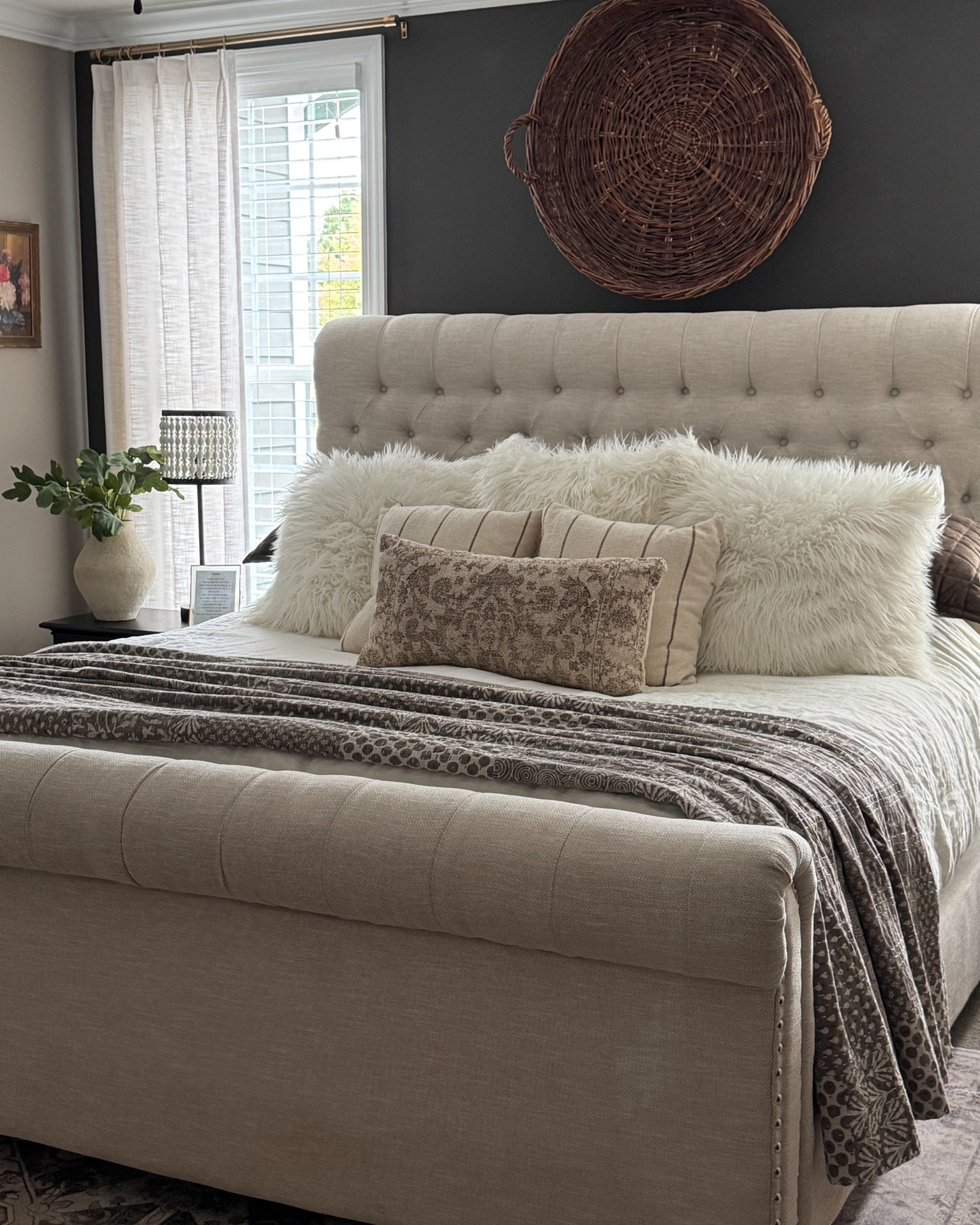 Summer Primary Bedroom
I’m loving the lighter and airier look right now. Still cozy but not too heavy 🤍

The Simple Joys in my Home♥️

Vintage harvesting basket, brown velvet quilt & shams, Kantha quilt, throw pillows, Ruggable area rug, duvet cover, upholstered sleigh bed, lavender, duvet insert, vase, nightstands, gold curtain rods, curtain rings, curtains, dipped leg stool

#LTKSeasonal #LTKstorytime #LTKHome