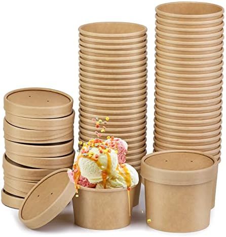 [50 Pack] Giwrmu Paper Bowls with Lids 8 oz and 12 oz, Disposable Kraft Paper Soup Cups, Paper So... | Amazon (US)
