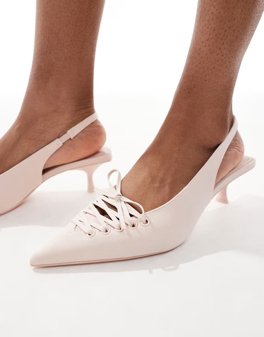 Stradivarius slingback kitten heeled shoe in beige-Neutral | ASOS (Global)