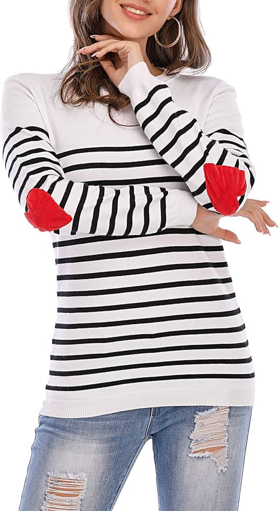 shermie Women's Crew Neck Pullover Sweaters Long Sleeve Knitted Striped Sweater | Amazon (US)