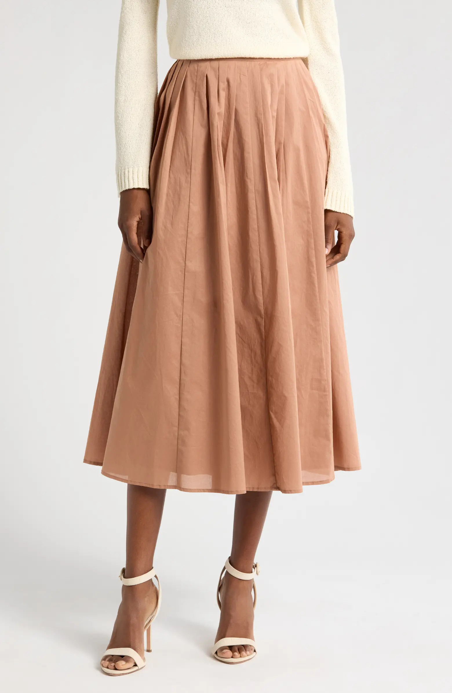 Amelie Pleated Cotton Midi Skirt | Nordstrom