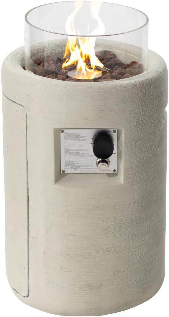 16" Portable Propane Fireplace Round Graphite Base Propane Fire Pits for Outside Off-White | Amazon (US)