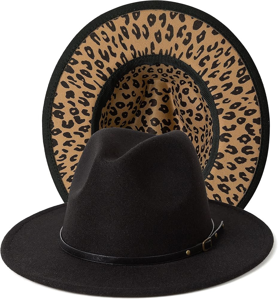 Gossifan Women Two Tone Wide Brim Fedora Felt Panama Hats Classic Belt Buckle | Amazon (US)