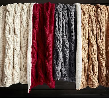 Alpine Handknit Cable Sherpa Back Throw | Pottery Barn (US)