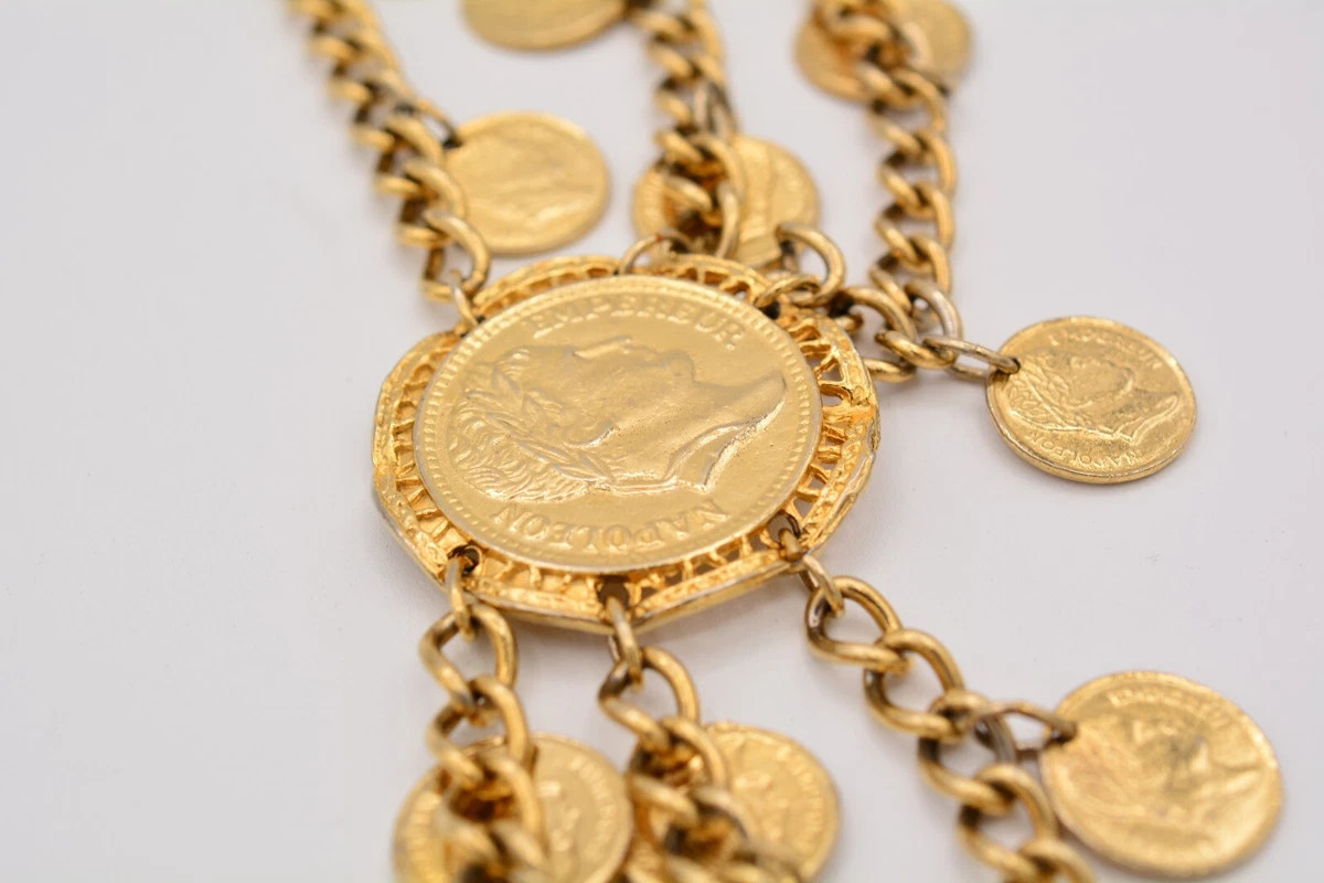 Vintage Statement Coin Belt Dangle Charm Gold Chain Heavy Chunky 30"-35" 1980s | eBay US