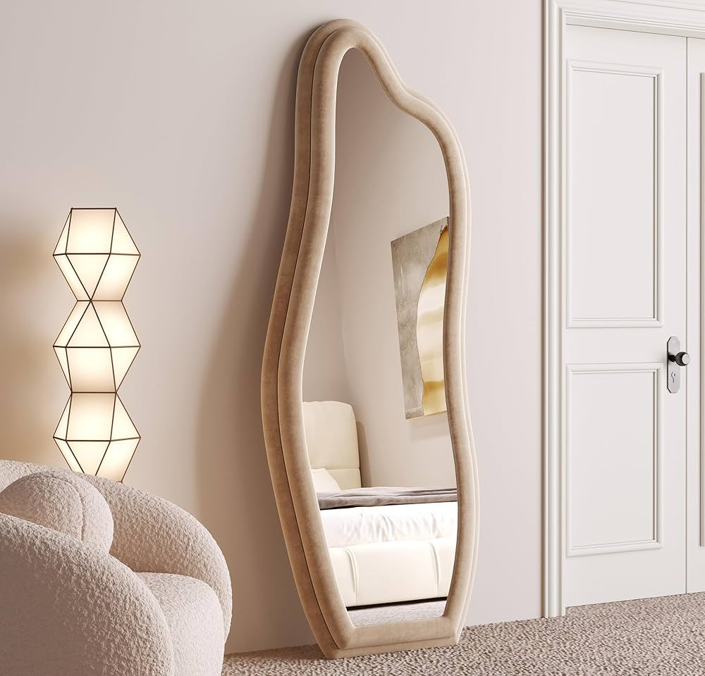 BOJOY Full Length Mirror 63"x24", Irregular Wavy Mirror, Wave Floor Mirror, Wall Mirror Standing Han | Amazon (US)
