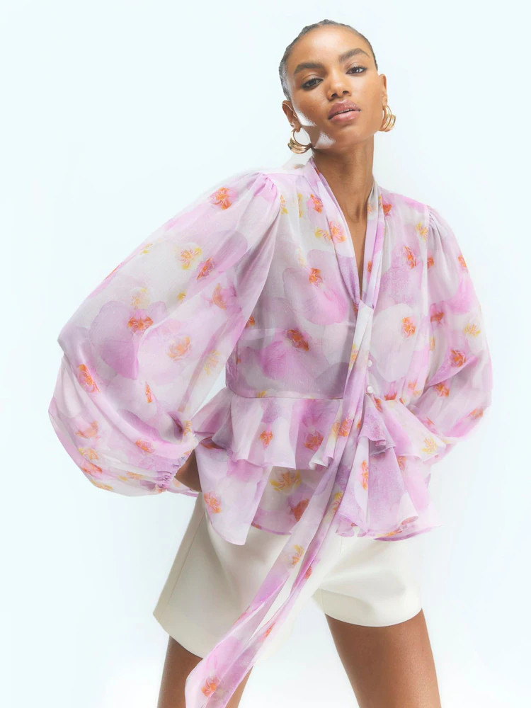 River Island Sheer Floral Ruffle Blouse | Next EU