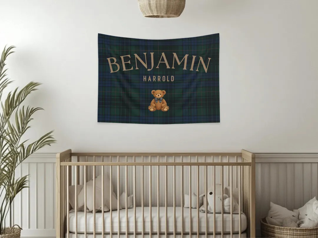 Polo Bear Name Banner Preppy Bear Nursery Decor Plaid Name Sign Polo Bear Nursery Decor Boy Name ... | Etsy (US)