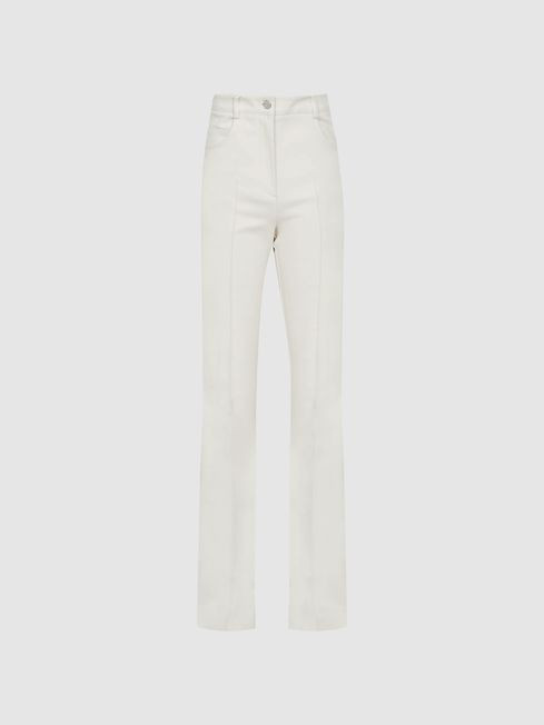Reiss Cream Florence Regular High Rise Flared Trousers | Reiss UK