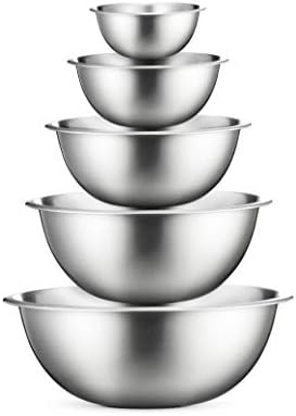Stainless Steel Mixing Bowls - Set of 5 Brushed Stainless Steel Mixing Bowl Set - Easy To Clean, ... | Amazon (US)
