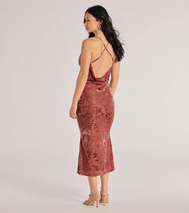 Charming Muse Open Back Flocked Velvet Midi Dress | Windsor Stores