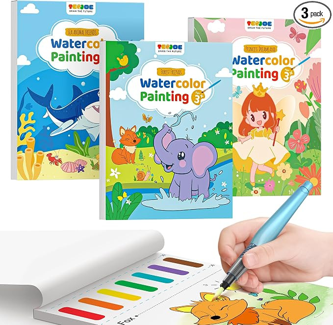 TECJOE 3 Pack Paint with Water Coloring Books for Toddlers, Mess Free Watercolor Painting Set wit... | Amazon (US)