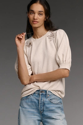 Maeve Embroidered Half-Sleeve Swing Sweatshirt | Anthropologie (US)