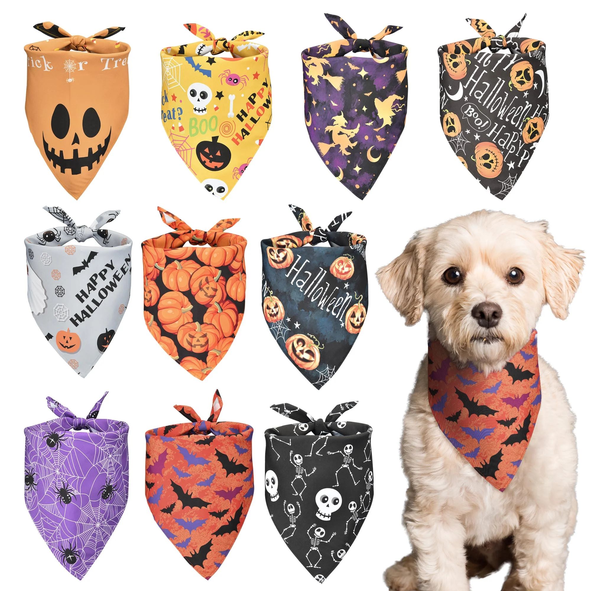 Yescom 10 Pack Halloween Dog Scarf Bandanas Triangle Bibs Pet Kerchief Pumpkin Ghost | Walmart (US)