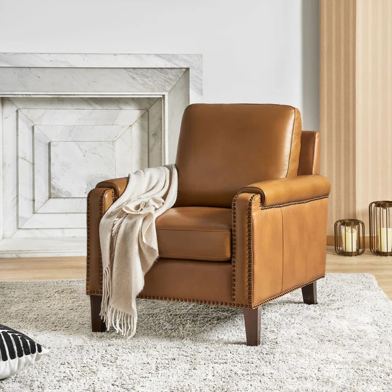 Pascarella 31.5'' Wide Genuine Leather Club Chair with Solid Wood Legs | Wayfair North America
