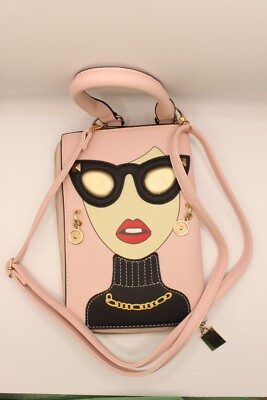 3D Lady Woman Face Dangle Earrings Graphic Pink Handbag w/ Detachable Strap | eBay US