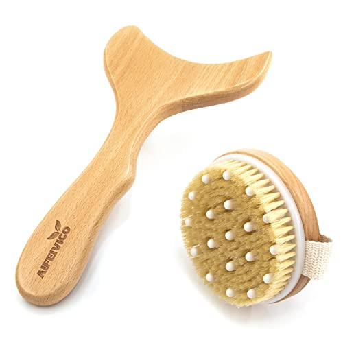 AIFEIVICO Lymphatic Drainage Paddle & Dry Brushing Body Brush, Wood Body Gua Sha Tool with Dry Skin Brush, Lymphatic Massage Paddle for Anti Cellulite - Body Shaping Contouring Sculpting | Amazon (US)