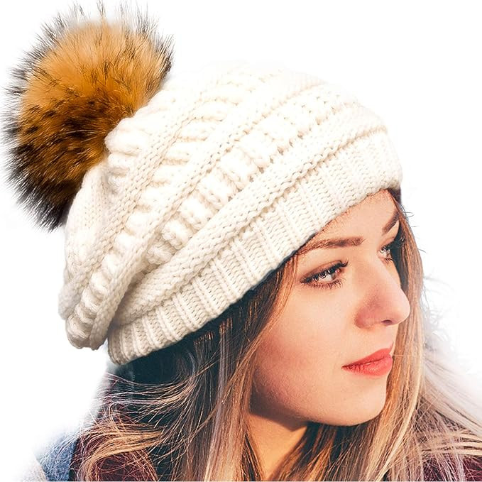 FURTALK Womens Winter Knit Slouchy Beanie Hat Warm Skull Ski Cap Faux Fur Pom Pom Hats for Women | Amazon (US)
