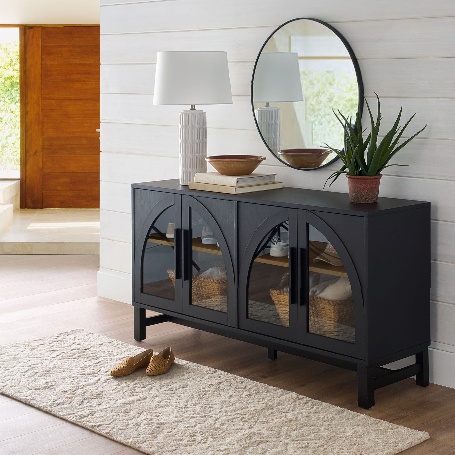 Better Homes & Gardens Juliet Arc TV Stand for TVs up to 65”, Black Wood Finish | Walmart (US)