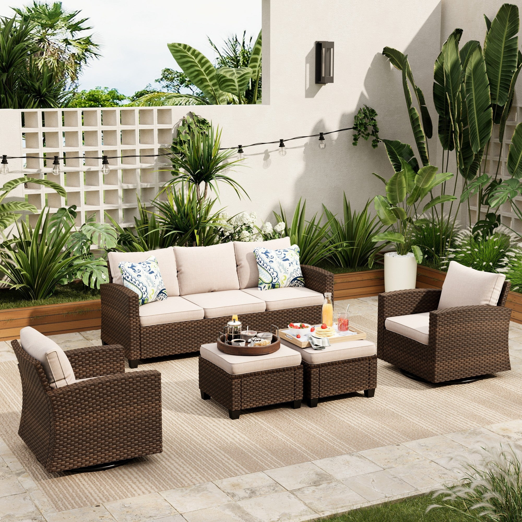 Sophia & William 5 Pieces Wicker Patio Furniture Set with Swivel Chairs 7-Seat Outdoor Conversati... | Walmart (US)