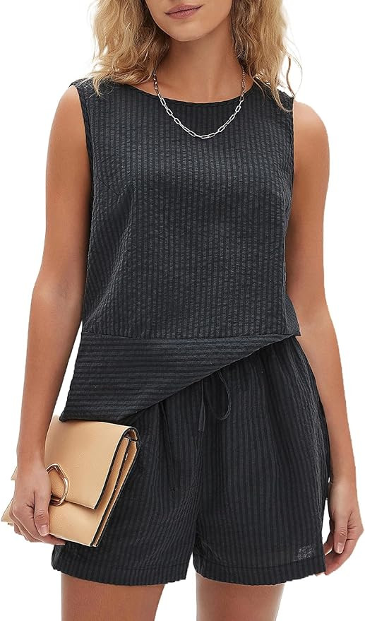EXLURA Womens 100% Cotton Two Piece Sets Summer Outfits Casual Sleeveless Tank Top Matching Short... | Amazon (US)