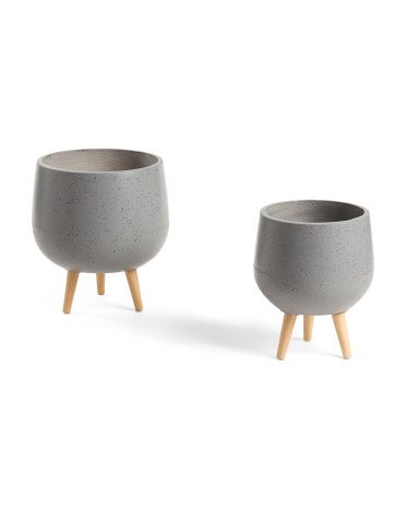 Set Of 2 Outdoor Planters With Wood Legs | TJ Maxx