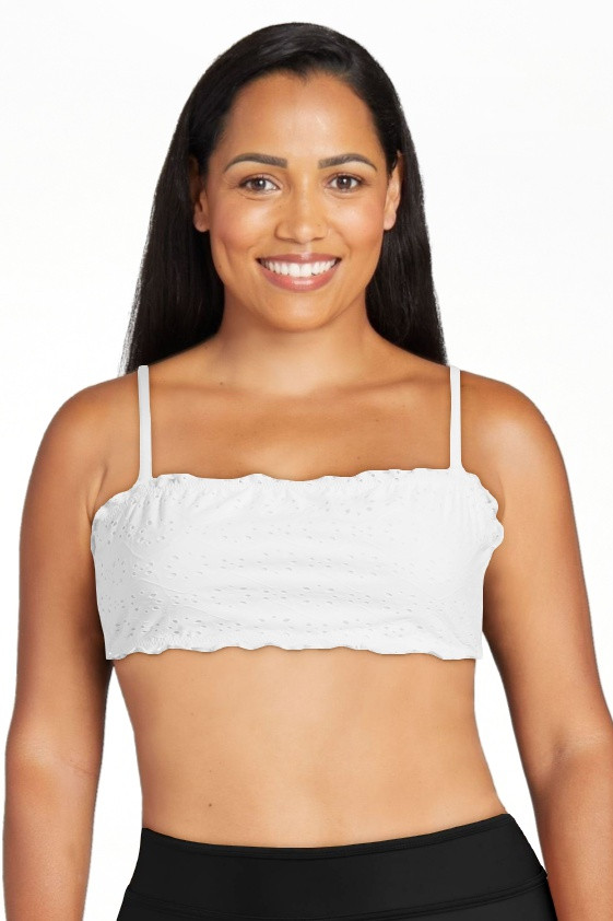 No Boundaries Junior's White Eyelet Bandeau Bikini Top, Sizes XS-XXL - Walmart.com | Walmart (US)