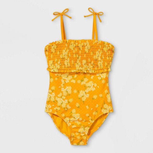 Girls' Daisy Smocking One Piece Swimsuit - Cat & Jack™ Gold | Target